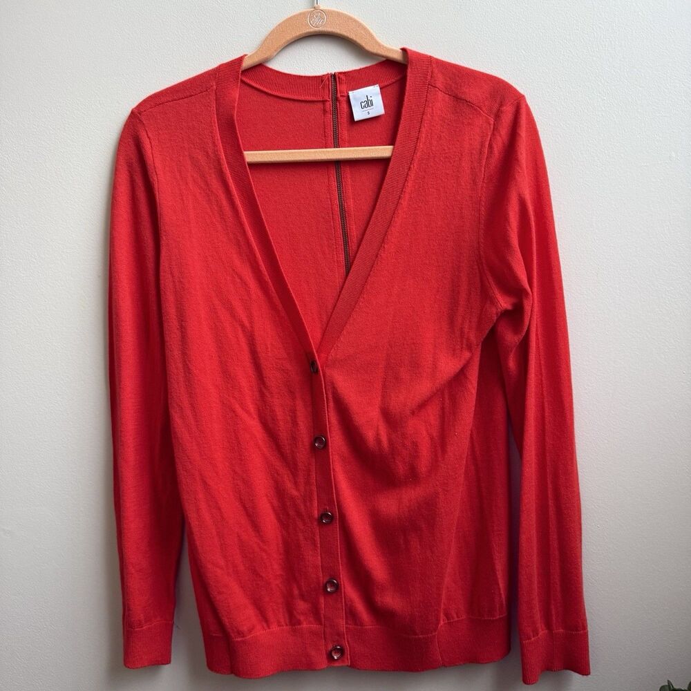 CAbi Cobblestone Cardigan Sweater Fiery Red Full Zip Back Size SMALL